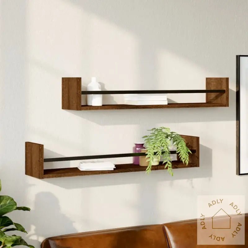 Vegghyller Med Stenger 2 Stk Brun Eik 80X16X14 Cm