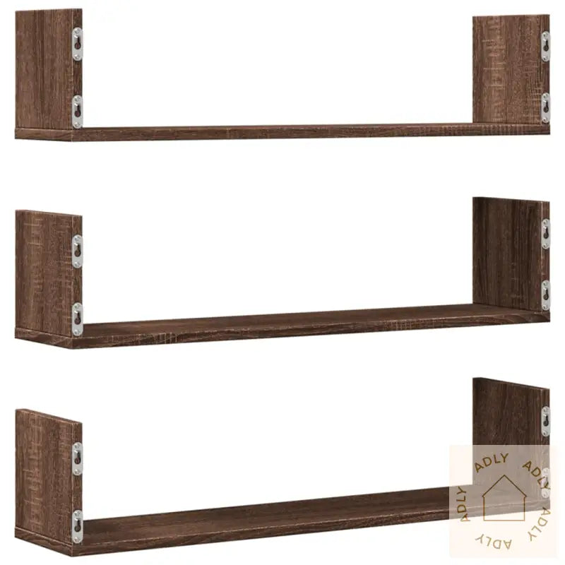 Vegghyller 3 Stk Brun Eik 80X18X18 Cm Konstruert Tre