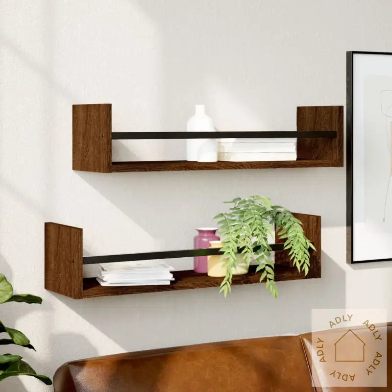 Vegghyller Med Stenger 2 Stk Brun Eik 60X16X14 Cm
