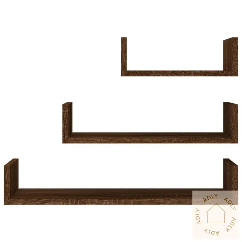 Vegghyller 3 Stk Brun Eik Konstruert Tre