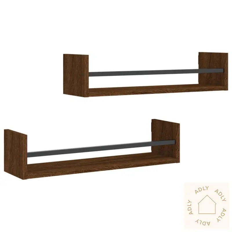 Vegghyller Med Stenger 2 Stk Brun Eik 60X16X14 Cm