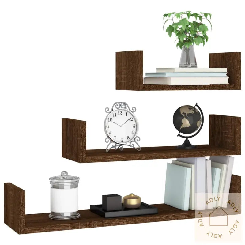 Vegghyller 3 Stk Brun Eik Konstruert Tre