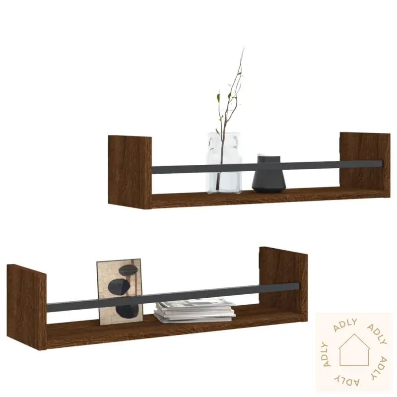Vegghyller Med Stenger 2 Stk Brun Eik 60X16X14 Cm