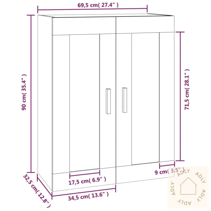 Veggskap Brun Eik 69,5X32,5X90 Cm Konstruert Tre