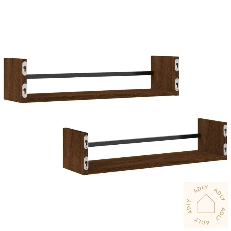 Vegghyller Med Stenger 2 Stk Brun Eik 60X16X14 Cm