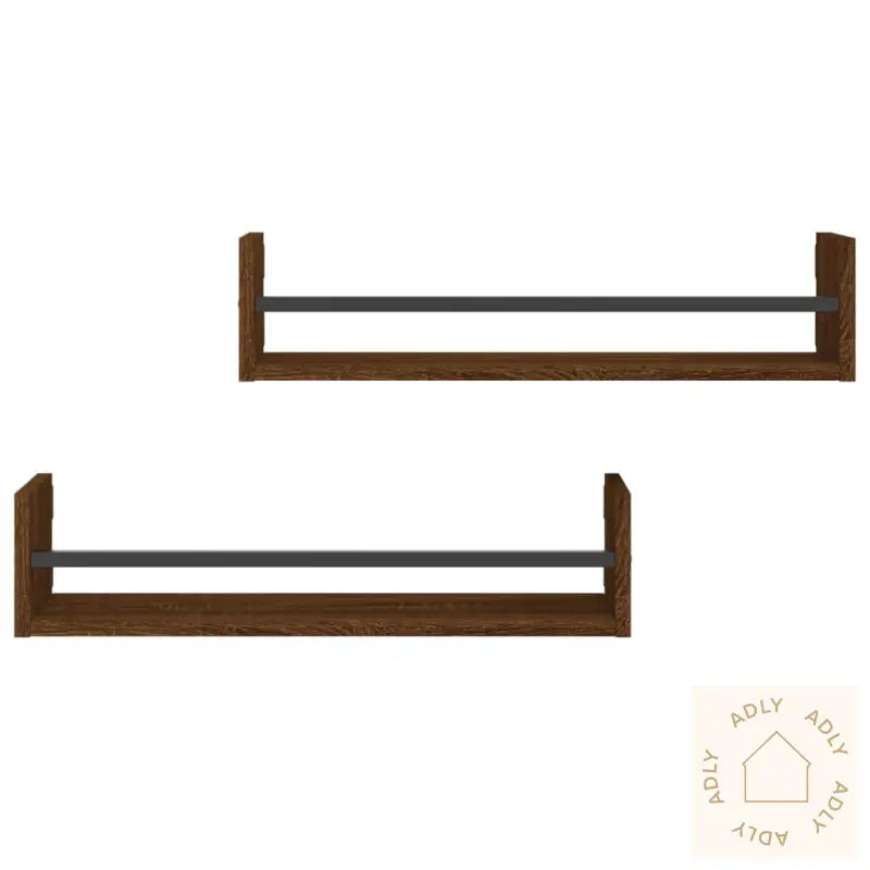 Vegghyller Med Stenger 2 Stk Brun Eik 60X16X14 Cm