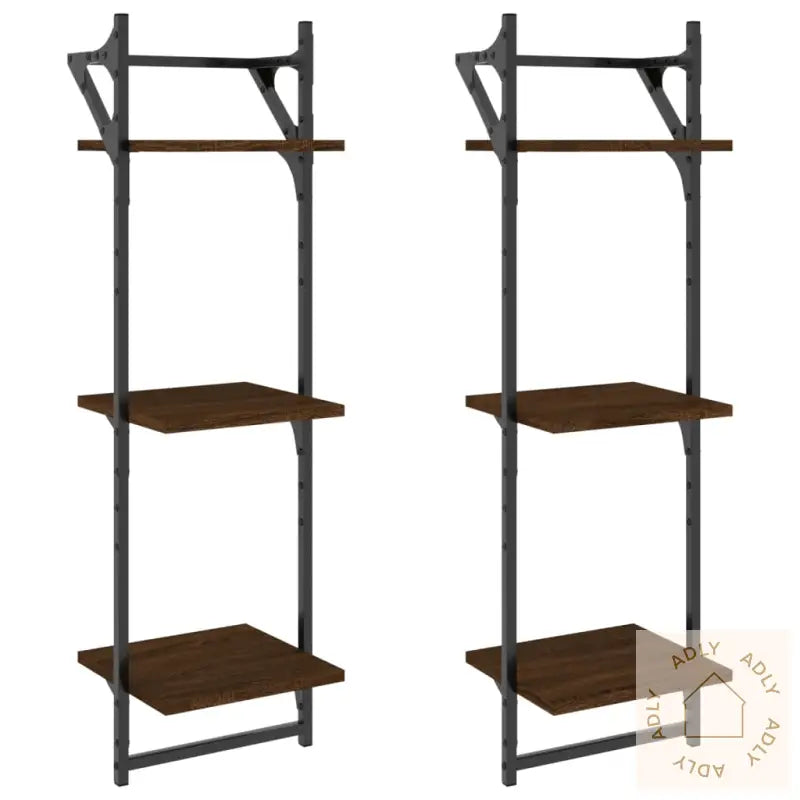 Vegghyller Med 3 Hyller Stenger 2 Stk Brun Eik 30X25X100 Cm