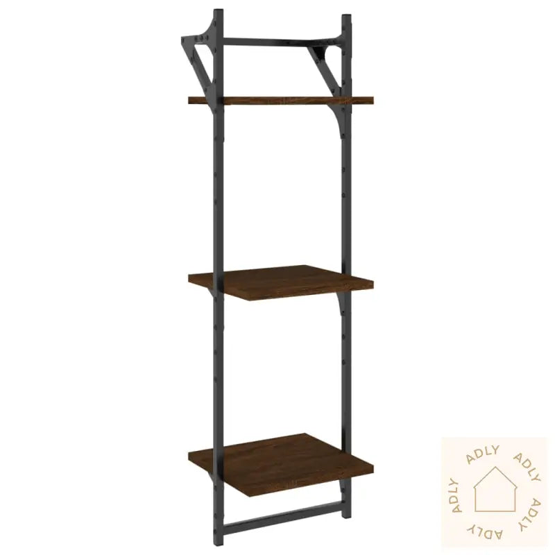 Vegghyller Med 3 Hyller Stenger 2 Stk Brun Eik 30X25X100 Cm