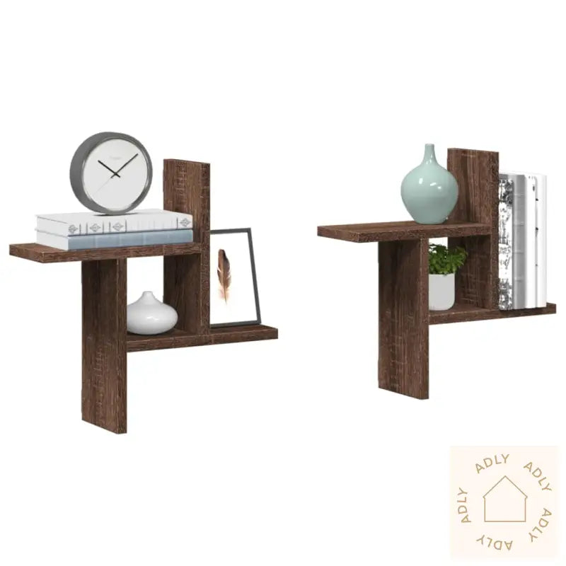 Vegghyller 2 Stk Brun Eik 38X12X38 Cm Konstruert Tre