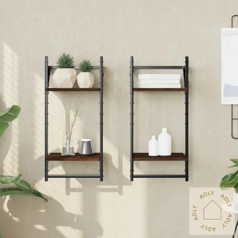 Vegghyller Med 2 Hyller Stenger 2 Stk Brun Eik 30X25X65 Cm