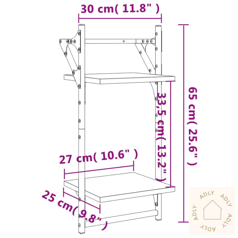 Vegghyller Med 2 Hyller Stenger 2 Stk Brun Eik 30X25X65 Cm