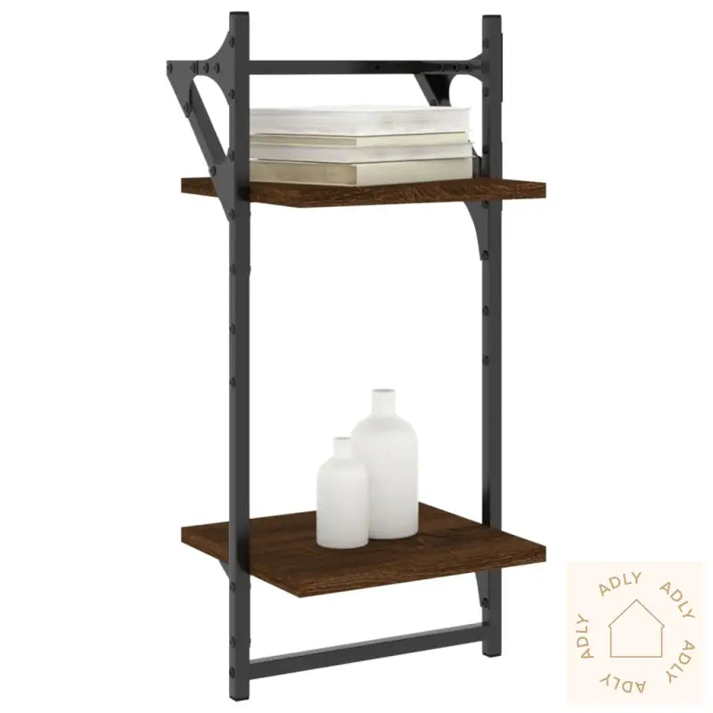 Vegghyller Med 2 Hyller Stenger 2 Stk Brun Eik 30X25X65 Cm