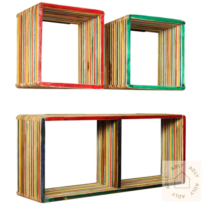 Vegghyllesett 3 Deler Gjenvunnet Heltre Teak Flerfarget