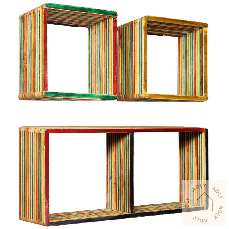 Vegghyllesett 3 Deler Gjenvunnet Heltre Teak Flerfarget