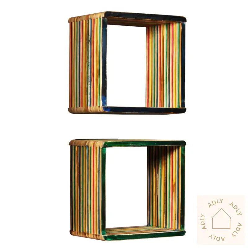 Vegghyllesett 3 Deler Gjenvunnet Heltre Teak Flerfarget