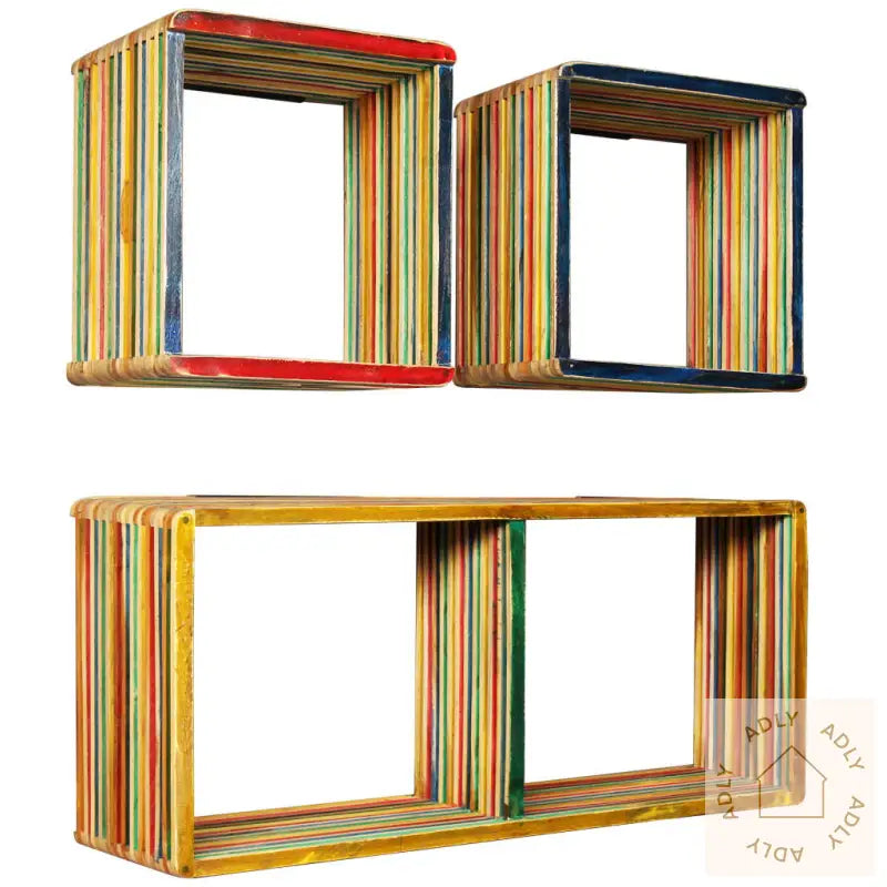 Vegghyllesett 3 Deler Gjenvunnet Heltre Teak Flerfarget