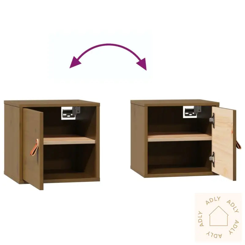 Veggskap 2 Stk Honningbrun 31,5X30X30 Cm Heltre Furu