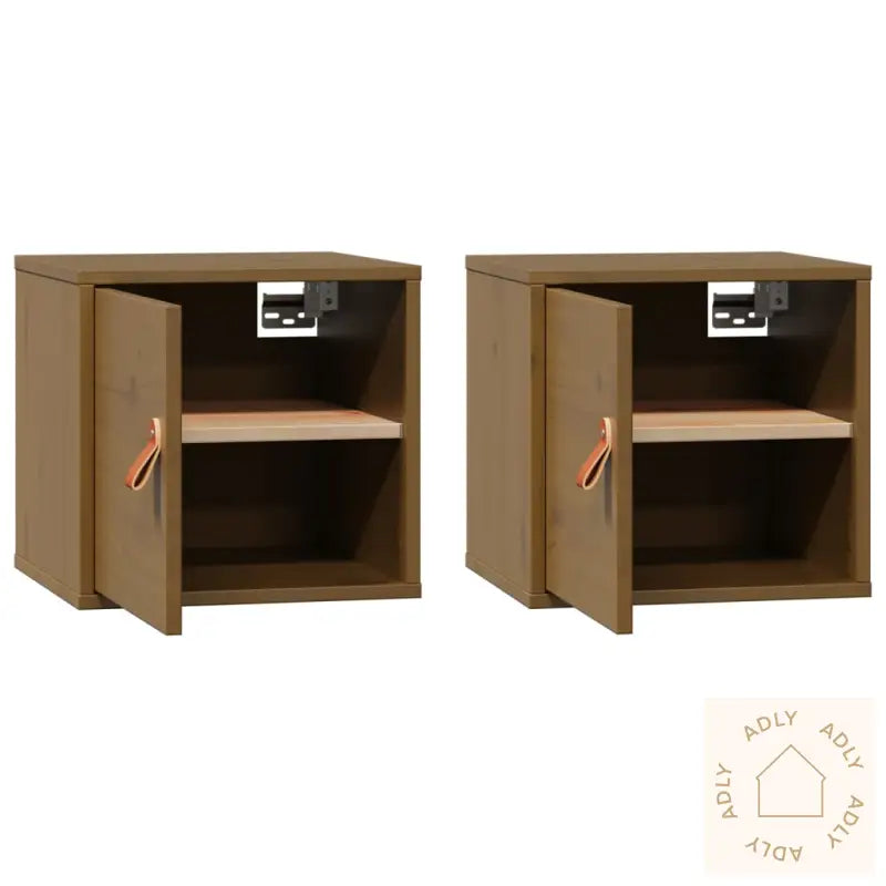 Veggskap 2 Stk Honningbrun 31,5X30X30 Cm Heltre Furu