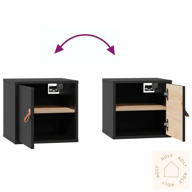 Veggskap 2 Stk Svart 31,5X30X30 Cm Heltre Furu
