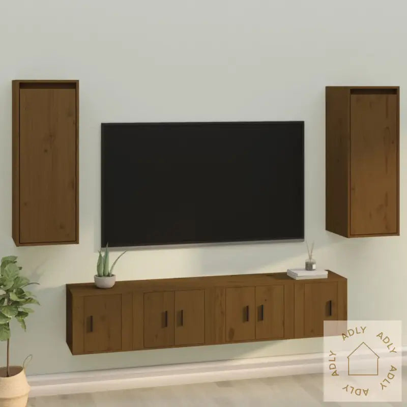 Veggskap 2 Stk Honningbrun 30X30X80 Cm Heltre Furu