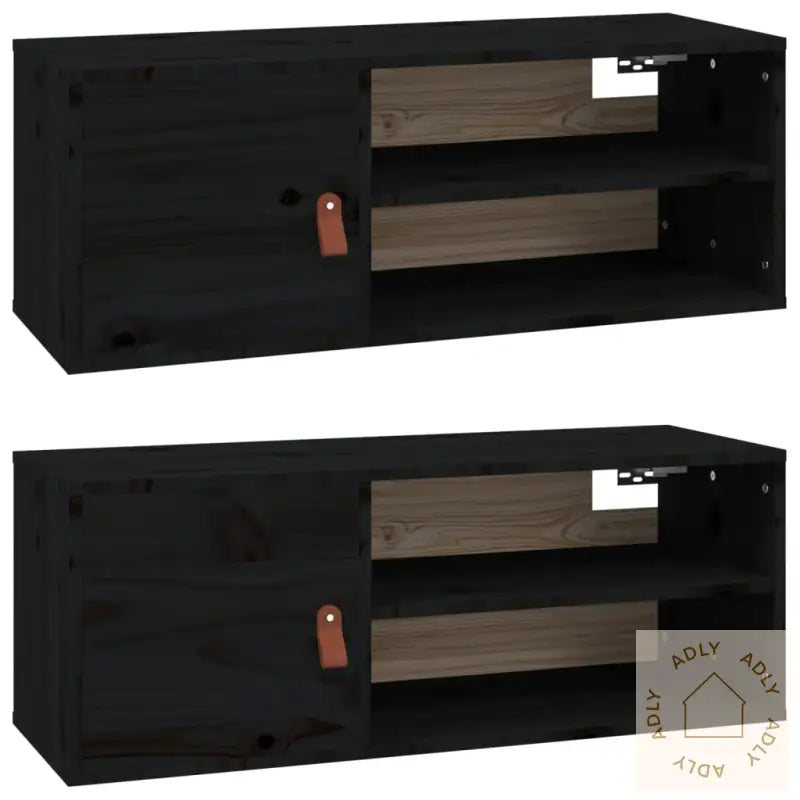 Veggskap 2 Stk Svart 80X30X30 Cm Heltre Furu