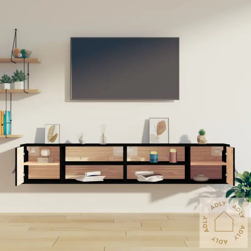 Veggskap 2 Stk Svart 80X30X30 Cm Heltre Furu