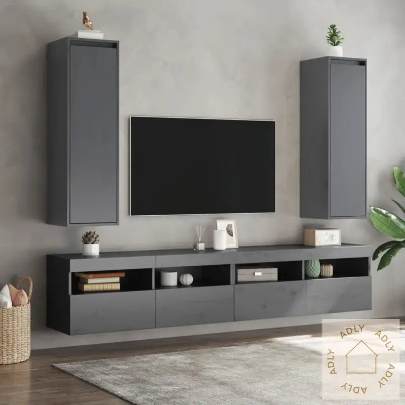 Veggskap 2 Stk Grå 30X30X100 Cm Heltre Furu