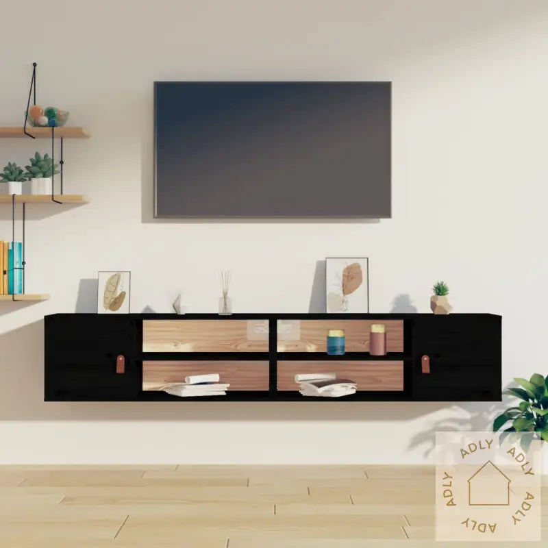 Veggskap 2 Stk Svart 80X30X30 Cm Heltre Furu