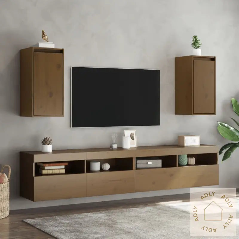 Veggskap 2 Stk Honningbrun 30X30X60 Cm Heltre Furu