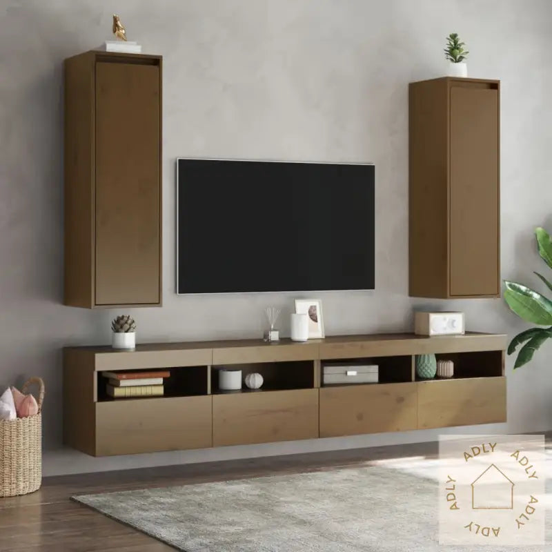 Veggskap 2 Stk Honningbrun 30X30X100 Cm Heltre Furu