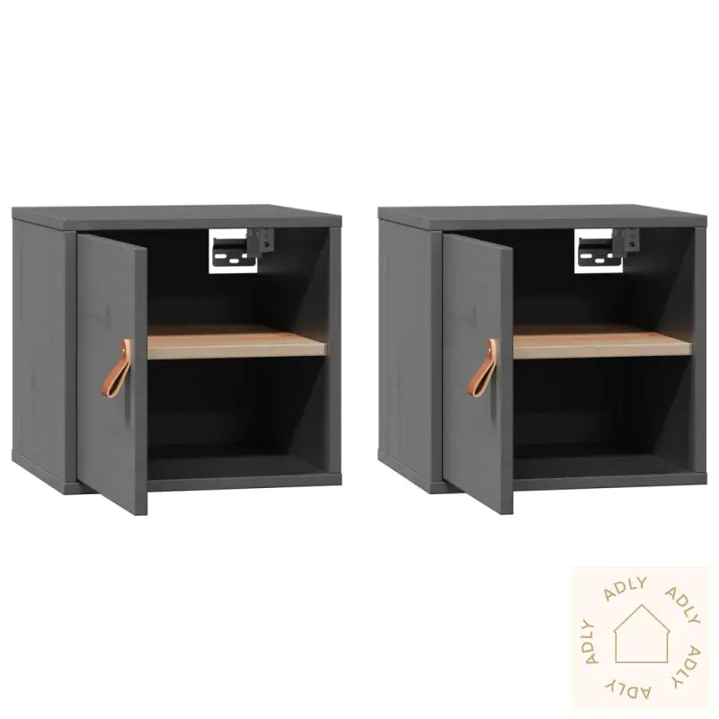 Veggskap 2 Stk Grå 31,5X30X30 Cm Heltre Furu