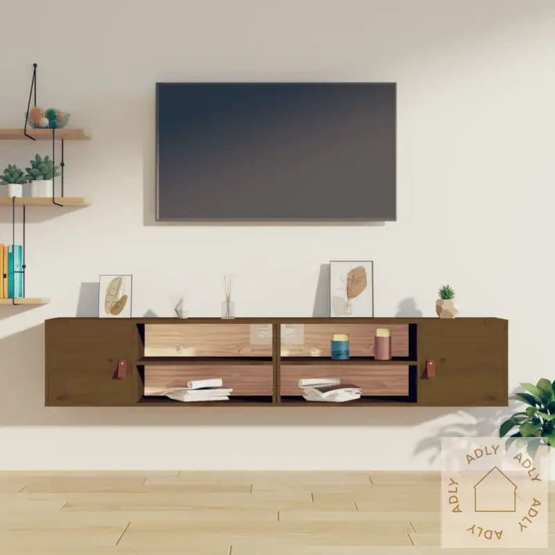 Veggskap 2 Stk Honningbrun 80X30X30 Cm Heltre Furu