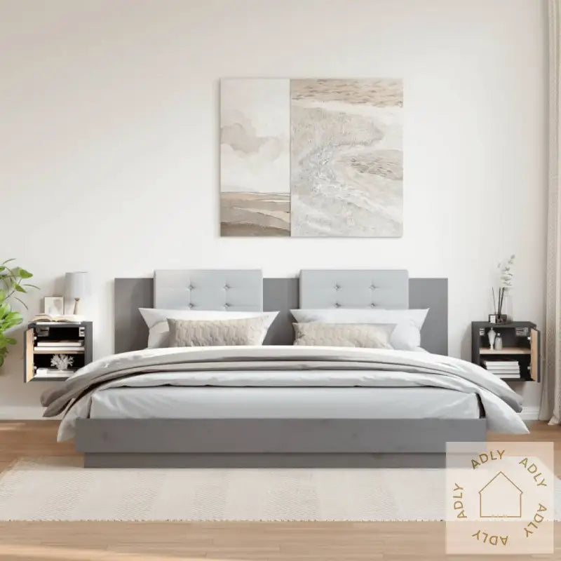 Veggskap 2 Stk Grå 31,5X30X30 Cm Heltre Furu