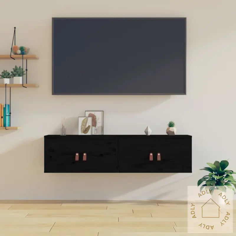 Veggskap 2 Stk Svart 60X30X30 Cm Heltre Furu