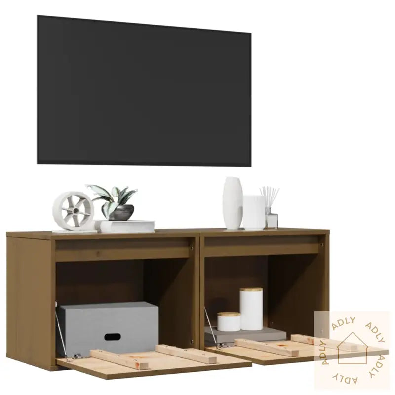 Veggskap 2 Stk Honningbrun 45X30X35 Cm Heltre Furu