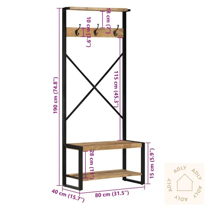 Klesstativ 80X40X190 Cm Heltre Grovt Mangotre