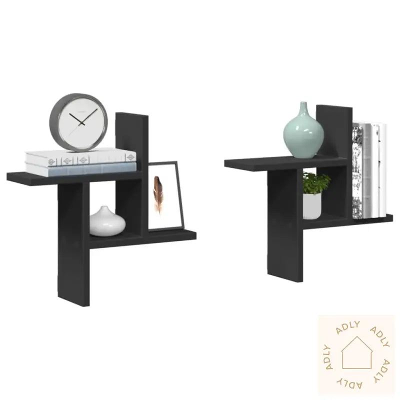 Vegghyller 2 Stk Svart 38X12X38 Cm Konstruert Tre
