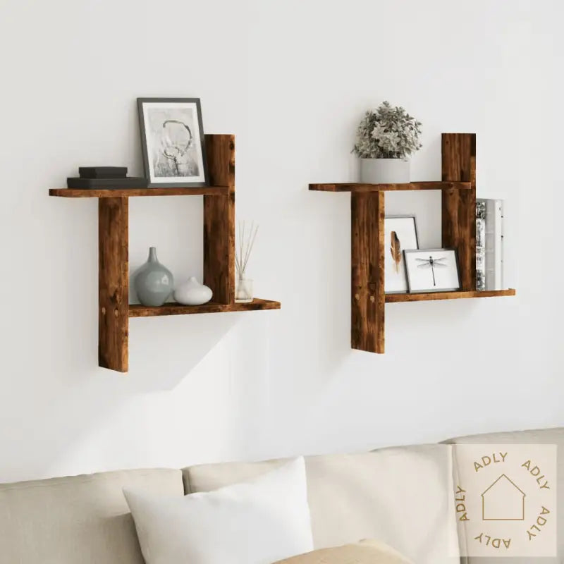 Vegghyller 2 Stk Røkt Eik 50X12X50 Cm Konstruert Tre
