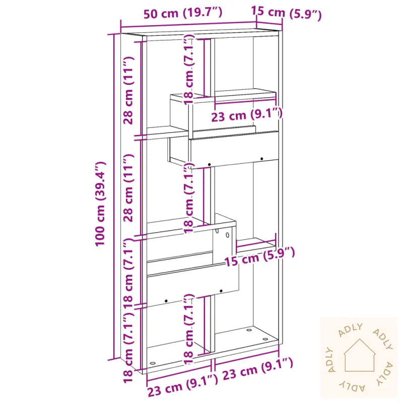 Veggskap Grå Sonoma 50X15X100 Cm Konstruert Tre
