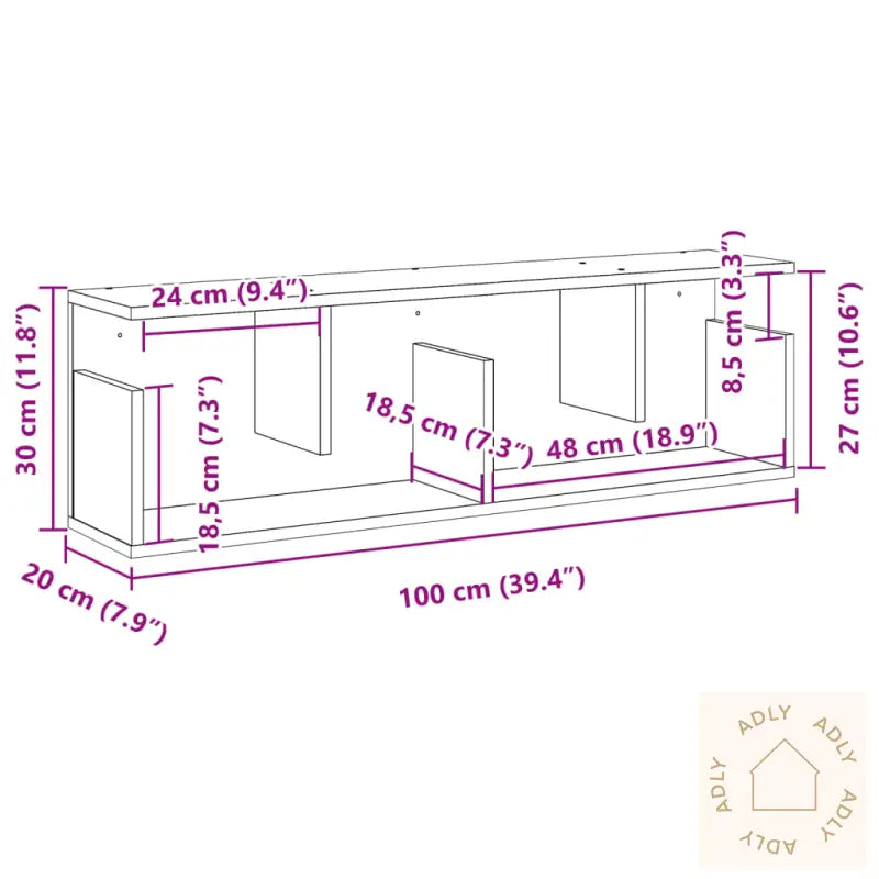 Veggskap 100X20X30 Cm Betonggrå Konstruert Tre