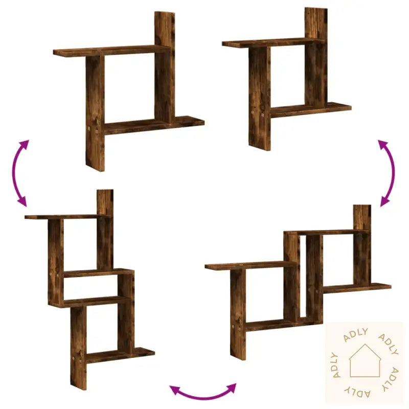 Vegghyller 2 Stk Røkt Eik 50X12X50 Cm Konstruert Tre