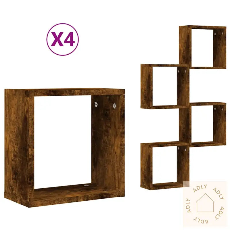 Vegghyller Kubeformet 4 Stk Røkt Eik 30X15X30 Cm