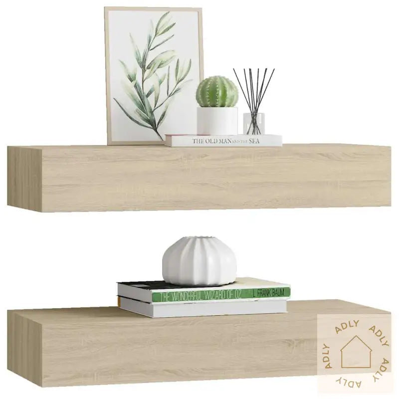 Veggmonterte Skuffehyller 2 Stk Eik 60X23,5X10 Cm Mdf