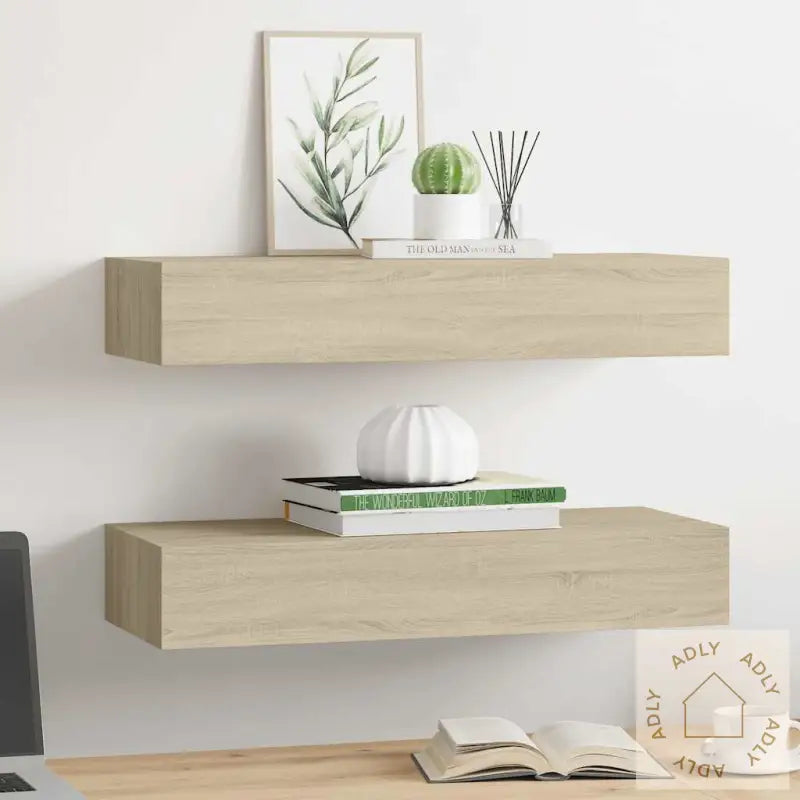 Veggmonterte Skuffehyller 2 Stk Eik 60X23,5X10 Cm Mdf