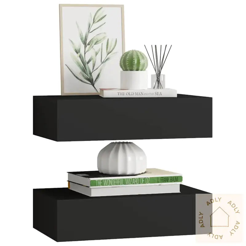Veggmonterte Skuffehyller 2 Stk Svart 40X23,5X10 Cm Mdf