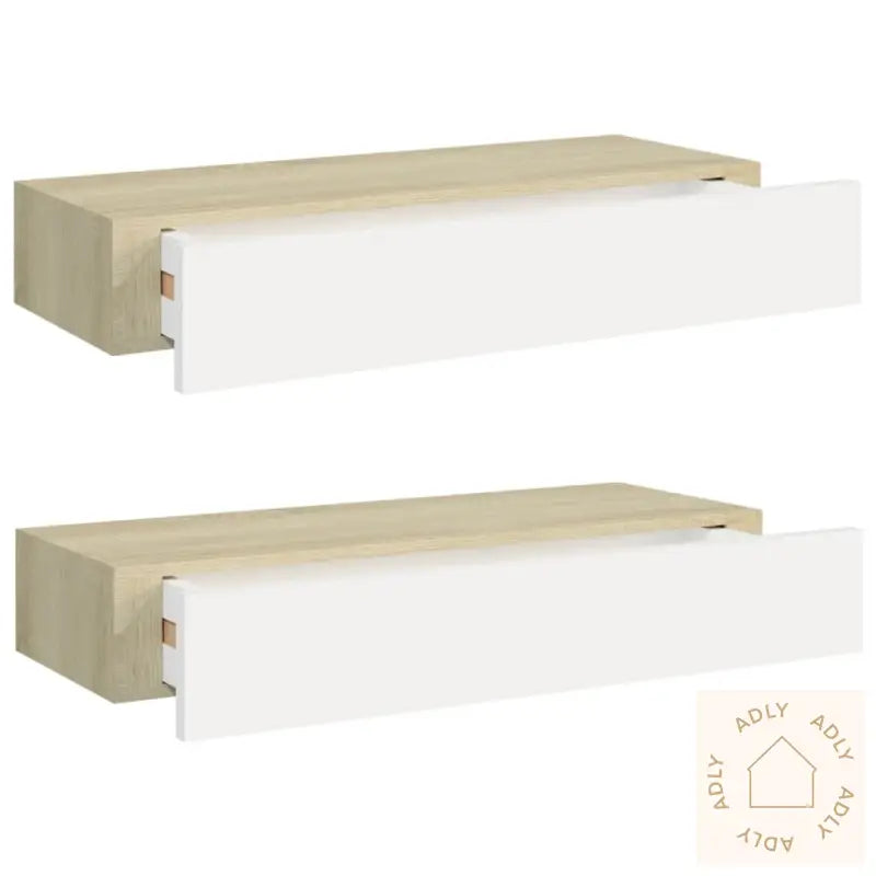 Veggmonterte Skuffehyller 2 Stk Eik Og Hvit 60X23,5X10 Cm Mdf