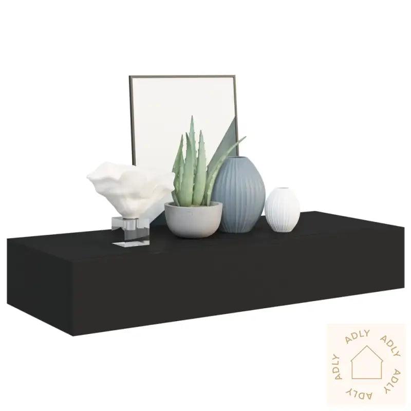 Veggmonterte Skuffehyller 2 Stk Svart 60X23,5X10 Cm Mdf