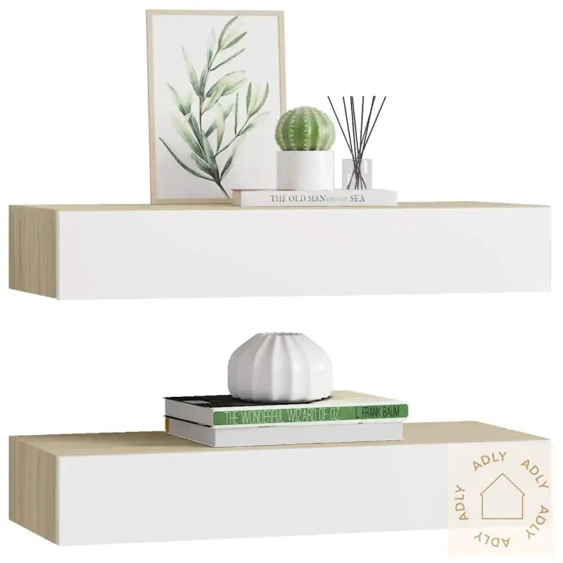 Veggmonterte Skuffehyller 2 Stk Eik Og Hvit 60X23,5X10 Cm Mdf