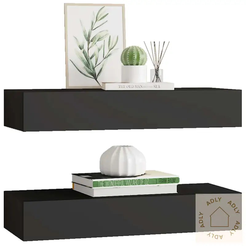 Veggmonterte Skuffehyller 2 Stk Svart 60X23,5X10 Cm Mdf