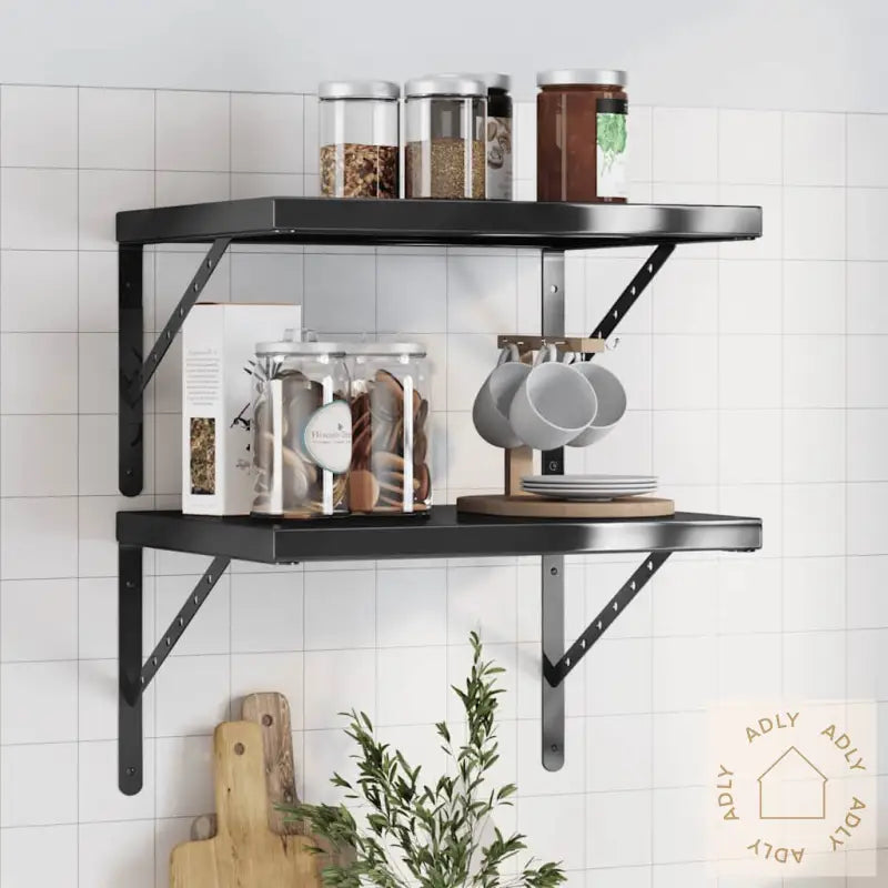 Vegghyller 2 Stk 50X40X3 Cm Svart Rustfritt Stål